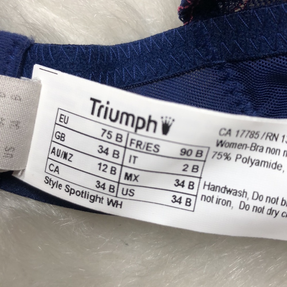 Triumph Navy Blue Pink Stitch Underwire Bra 34B NEW - Picture 10 of 11